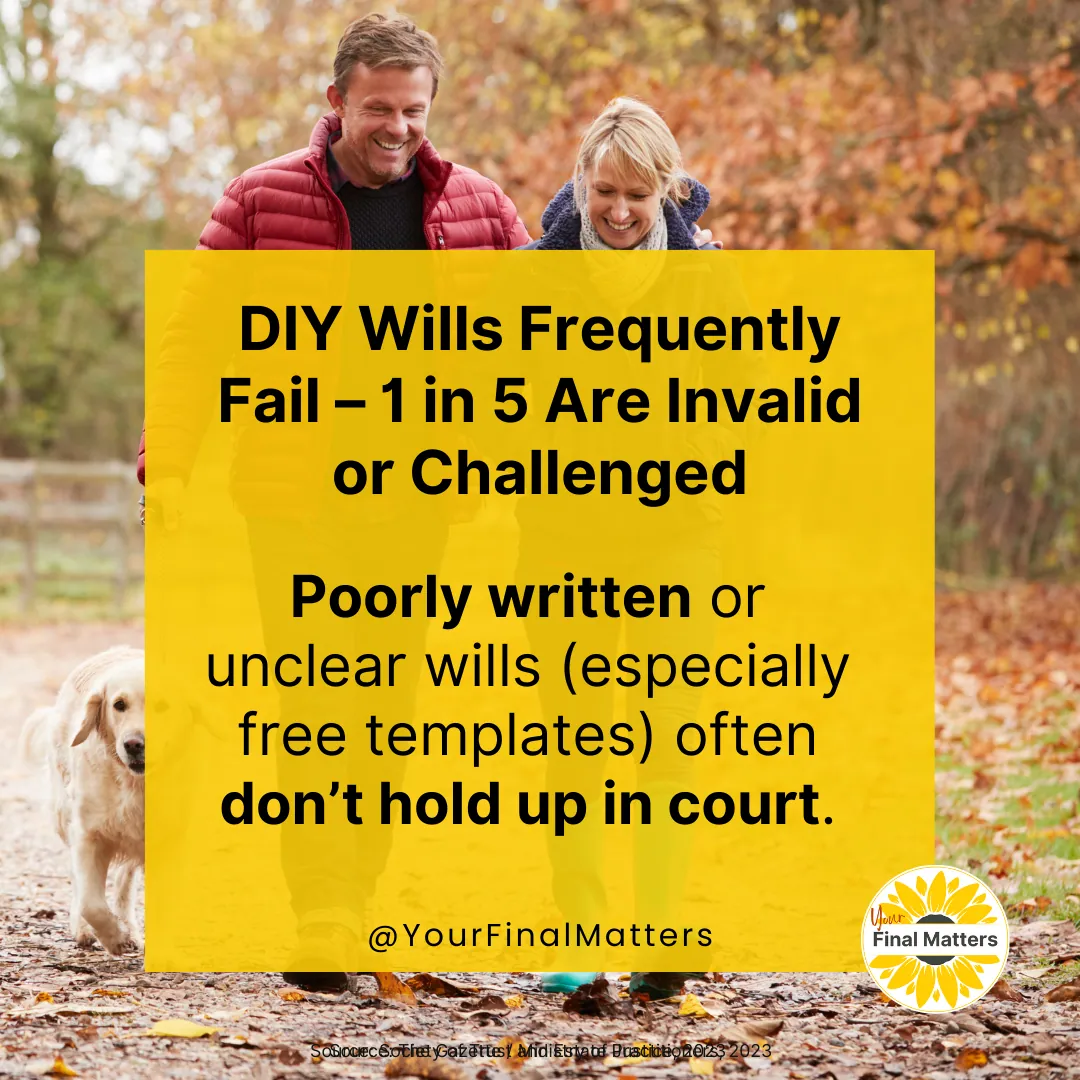 Graphic with a statistic about how many DIY wills are invalid or challenged